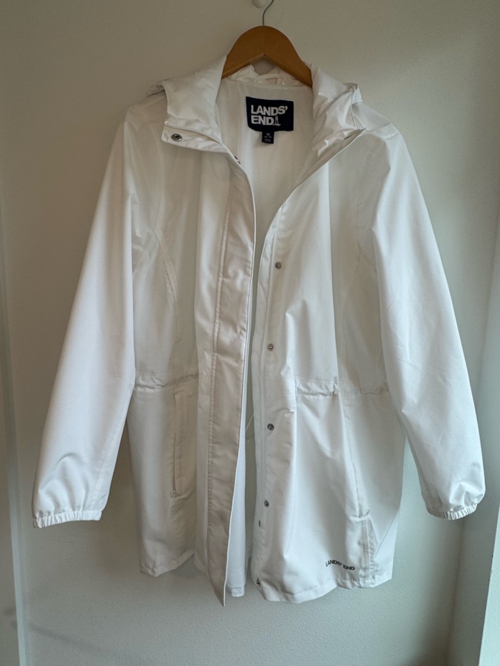 Lands' End White Hooded Rain Jacket 1X